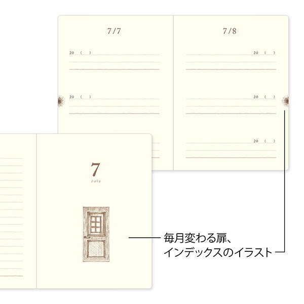 3年連用日記 扉 ミニ 青紫　月変わるアンティークなデザインです。