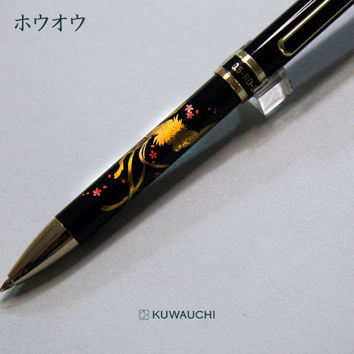 プラチナ万年筆 多機能ボールペン「ダブルアクション」近代蒔絵　ホウオウ柄詳細です。
