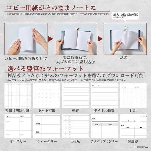 キングジム ファイリングノートは選べる豊富なフォーマットから選べば、コピー用紙がそのままノートになります。