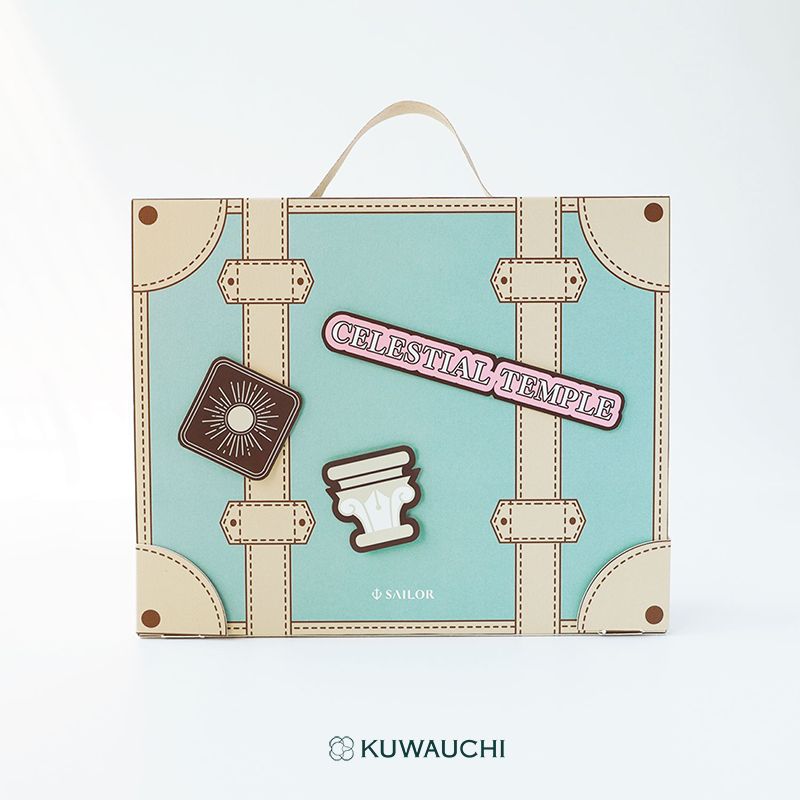 【限定品】セーラー万年筆　DREAMSCAPE TRIP　Vol.1 CELESTIAL TEMPLE　万年筆パッケージにシールを貼ってみたイメージ画像です。